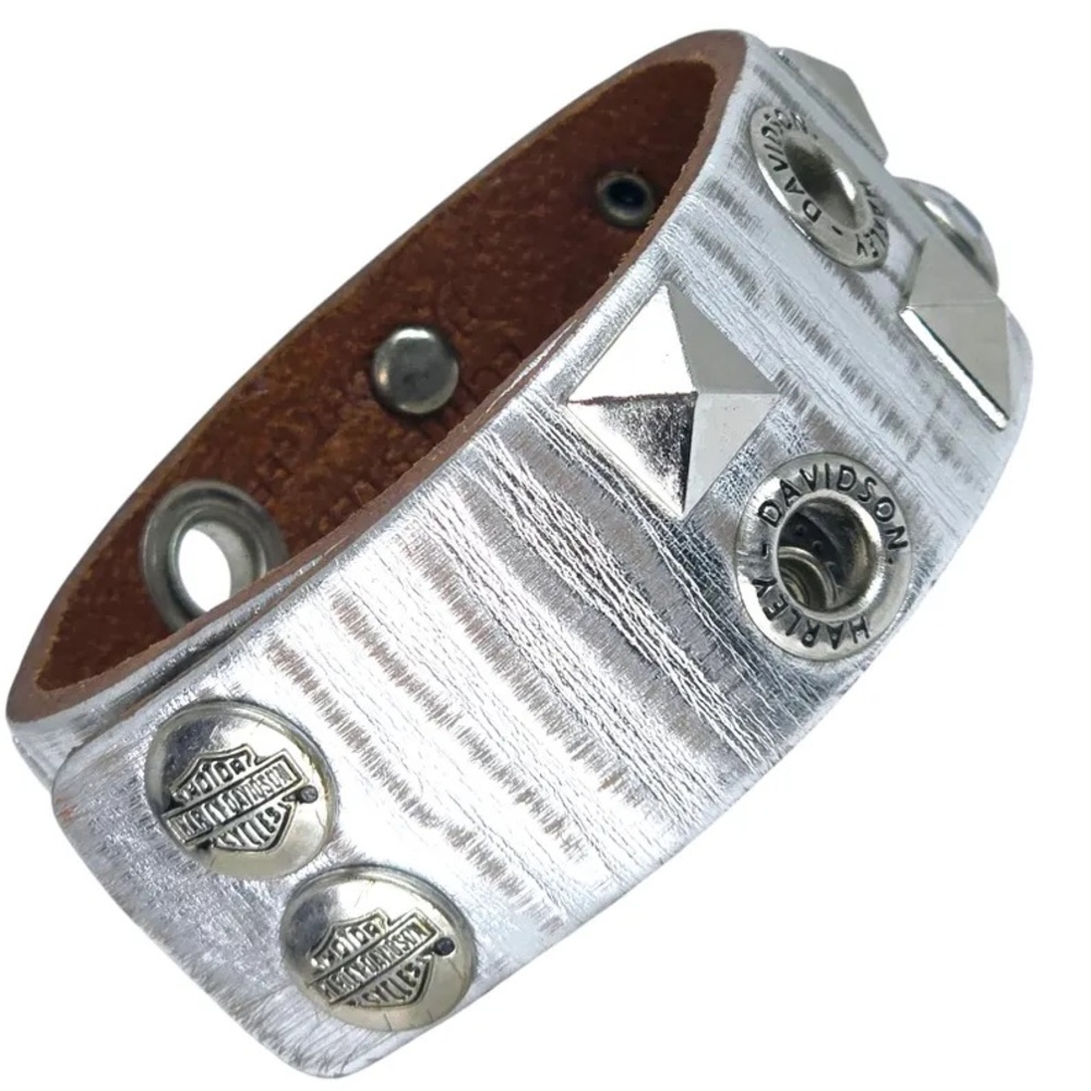 Harley-Davidson Silver Studded Leather Bracelet